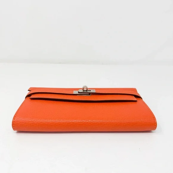 Hermes PHW Chevre Orange Poppy Kelly Longue Wallet - Picture 5 of 10